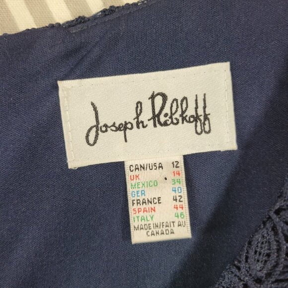 Joseph Ribkoff Dress 12 Lace Shift Special Event Party Navy Blue Knee Length - Picture 8 of 8